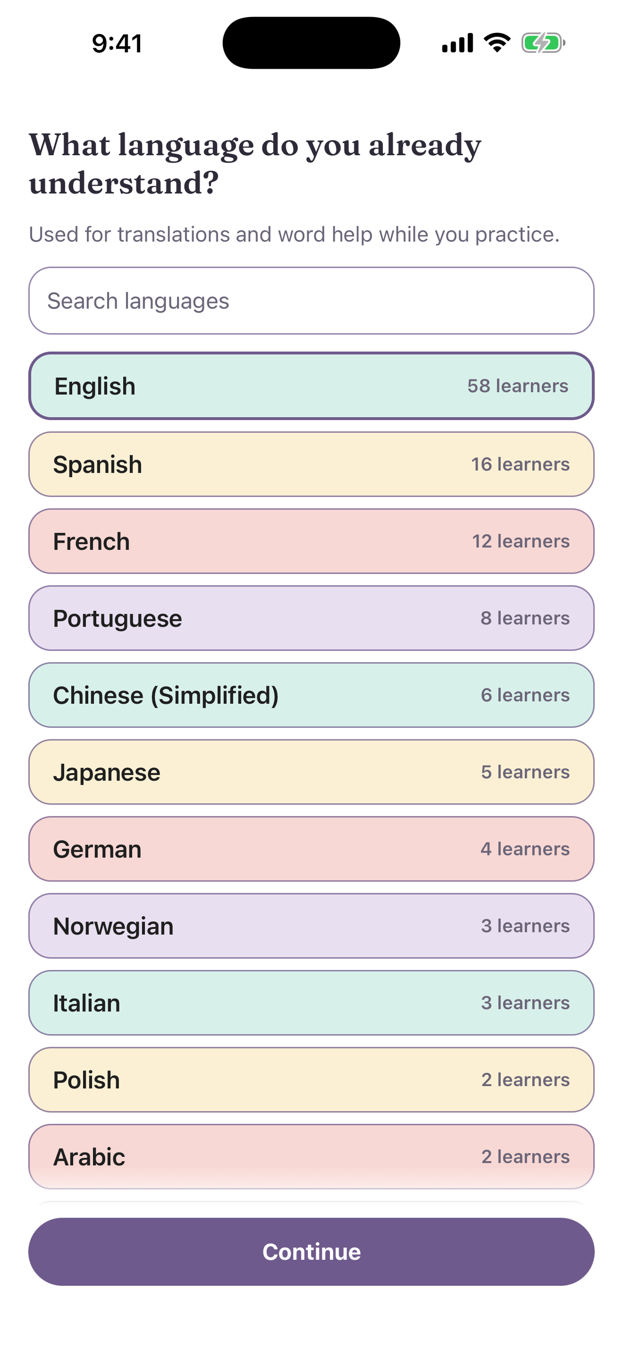 Pick your Current language