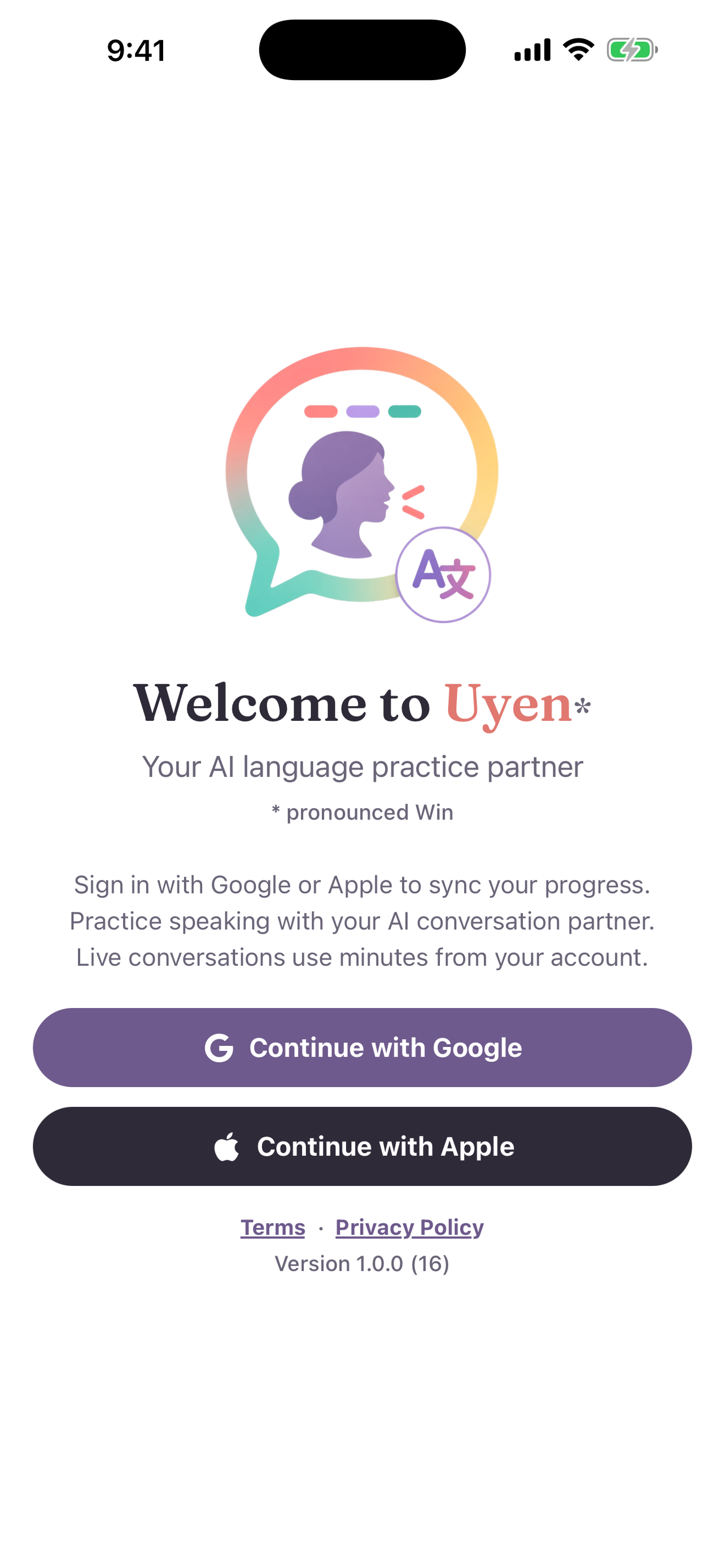 Welcome to Uyen sign-in screen