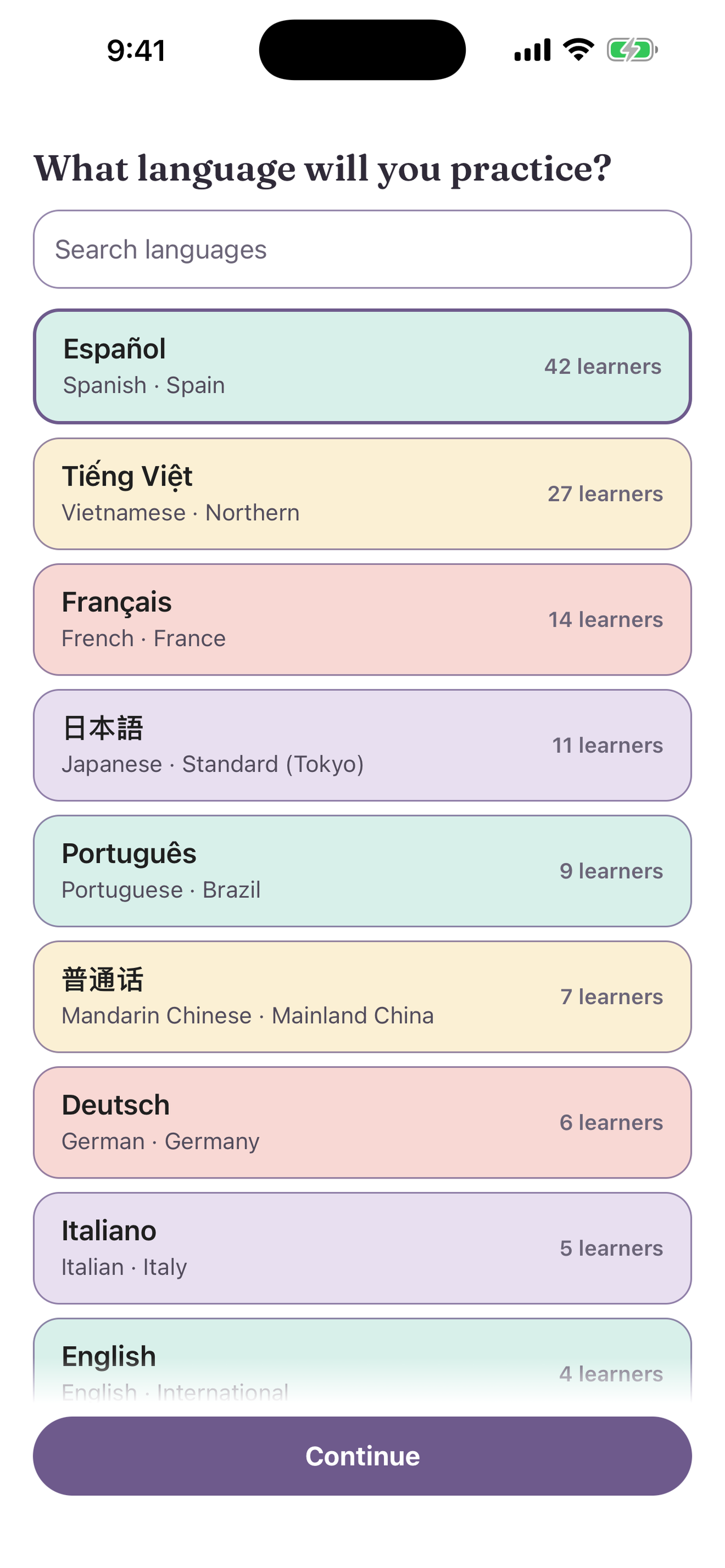 Pick a practice language
