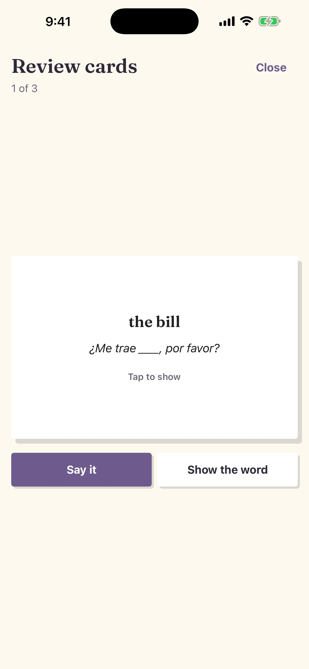 A word card in Review cards